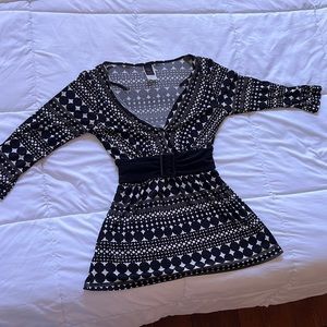 Groovy empire shirt, black and white polka dots, bow in back